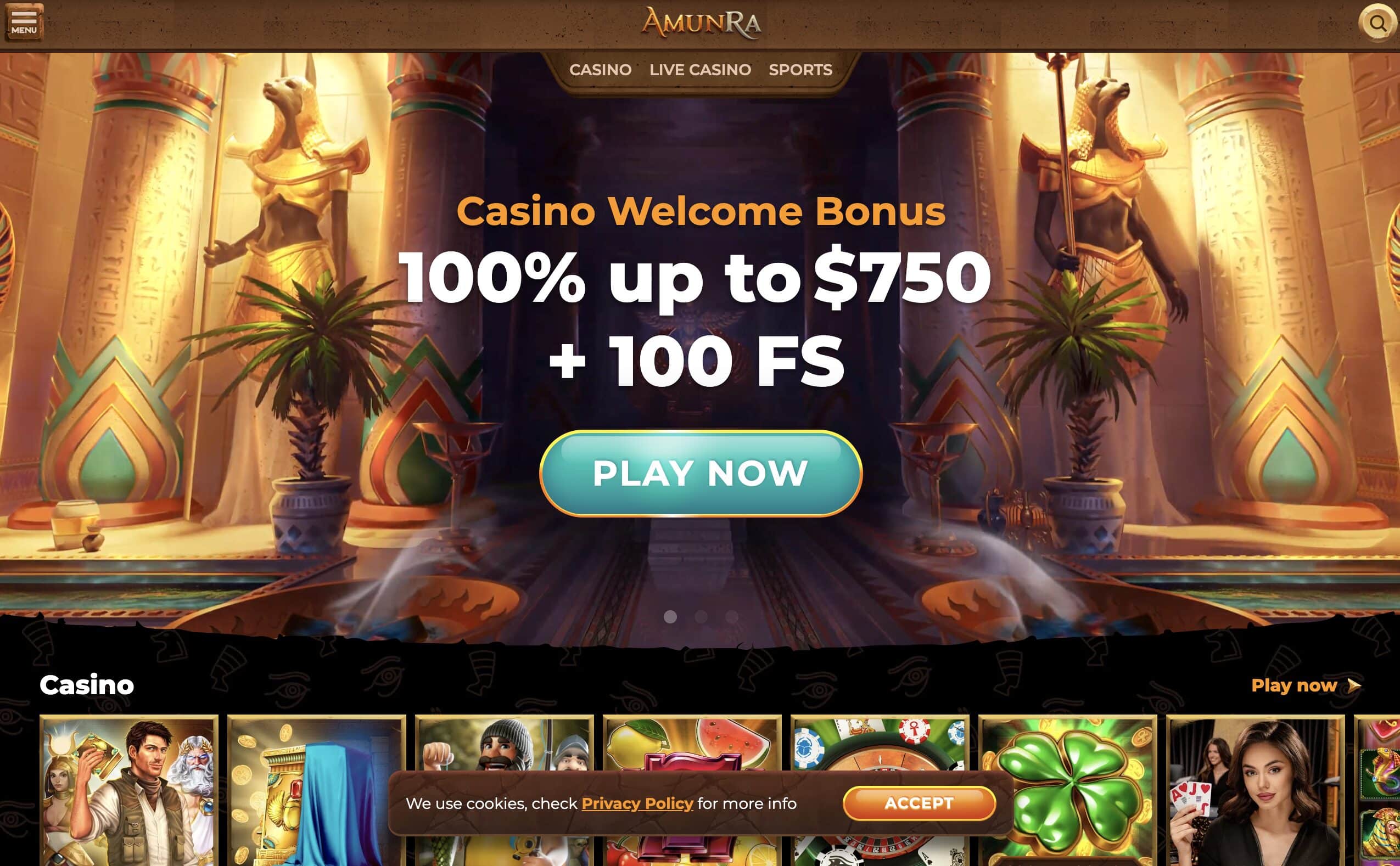 AmunRa Casino Review » 100% up to $750 + 100 Free Spins